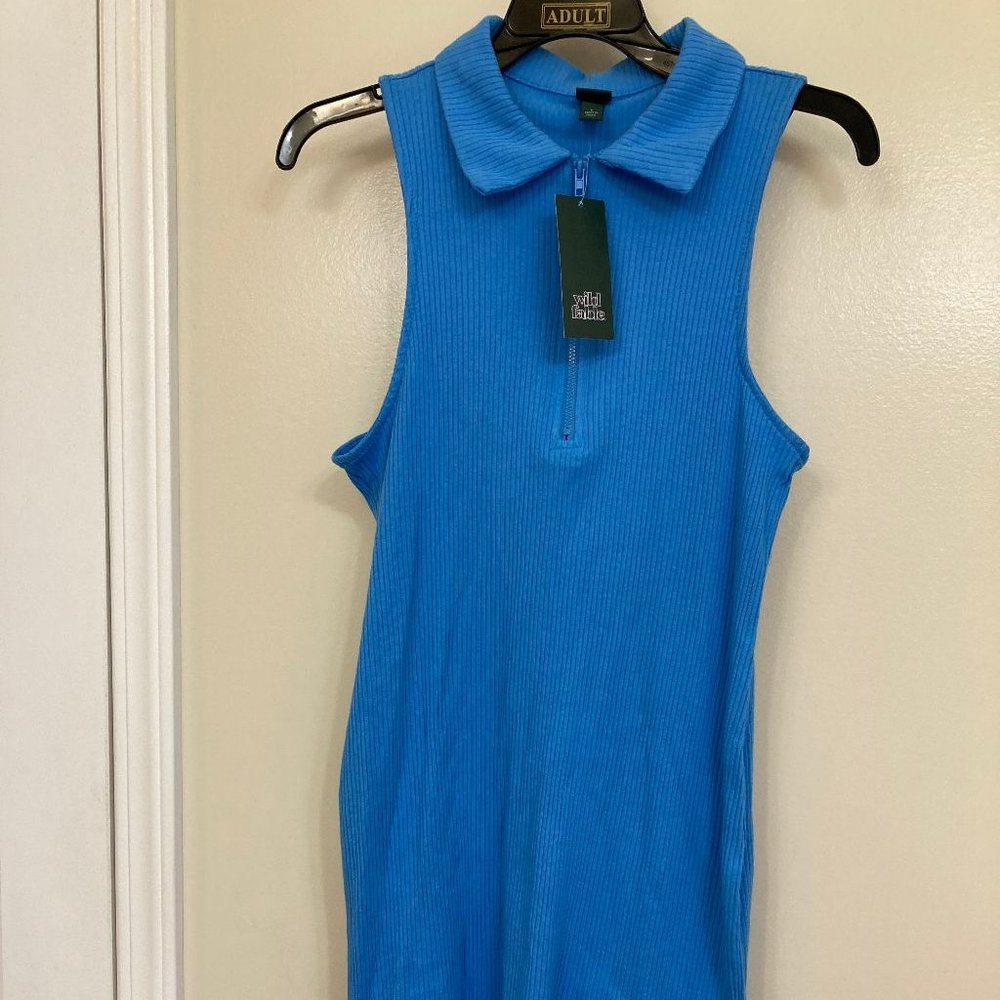 Wild Fable Women's Sleeveless Zip Front Bodycon Polo Dress AZURE